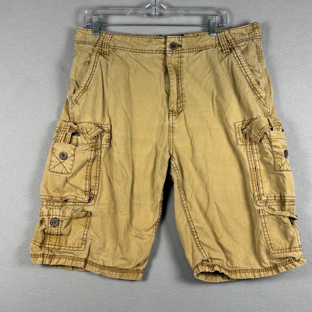 Iron Co. 91734B Cargo Shorts Multi-Pocket Utility Tan Mens 34 Khaki Y2k